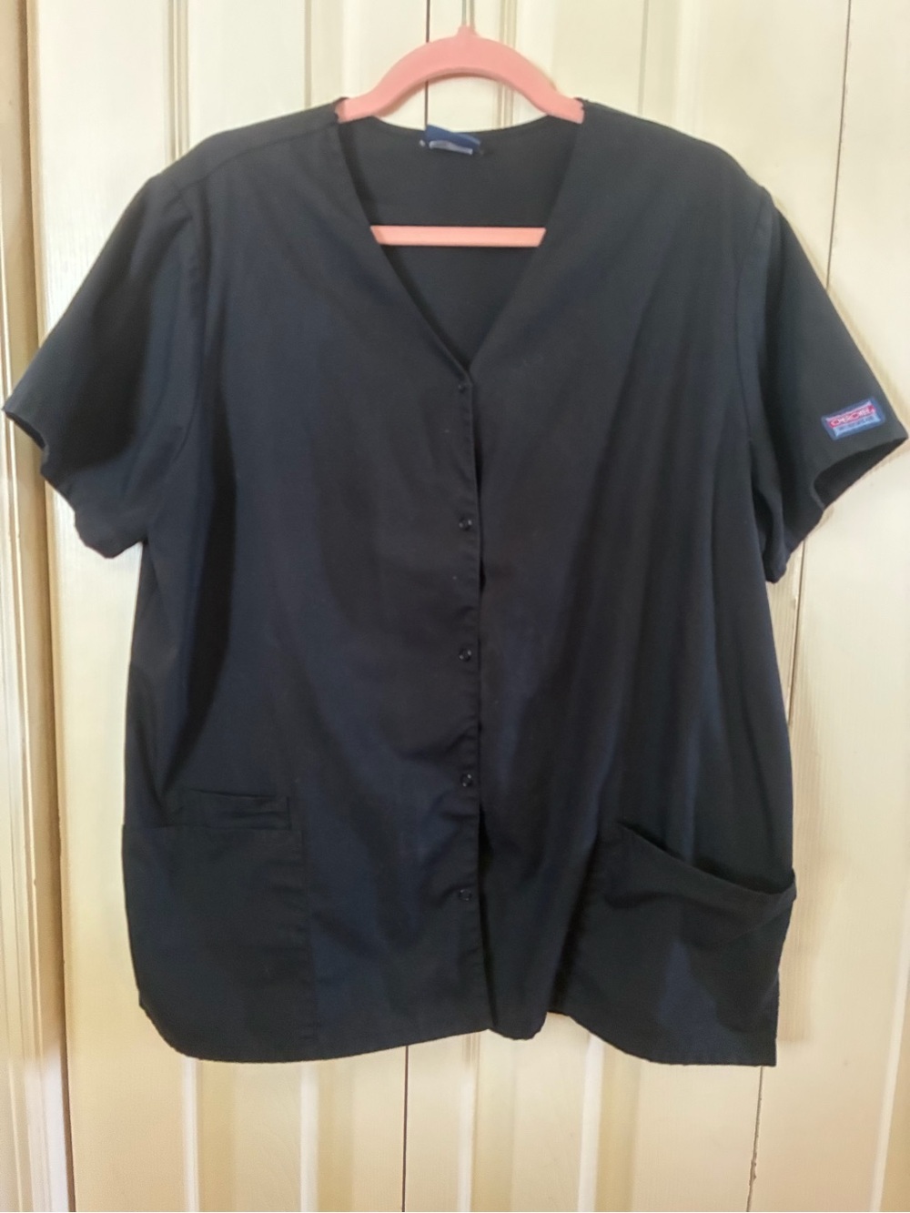 Cherokee Black Women's Button-Front Scrub Top short sleeve scrub top size L